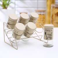 Набор банок стеклянных для сыпучих продуктов &laquo;Стиль&raquo;, 20&times;16&times;17 см, на подставке, 6 шт, цвет МИКС