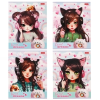 Тетрадь 40 листов в клетку "Девочка-кошка", обложка мелованный картон, блок офсет 65г/м2, МИКС Тетрадь 40 листов в клетку "Девочка-кошка", обложка мелованный картон, блок офсет 65г/м2, МИКС