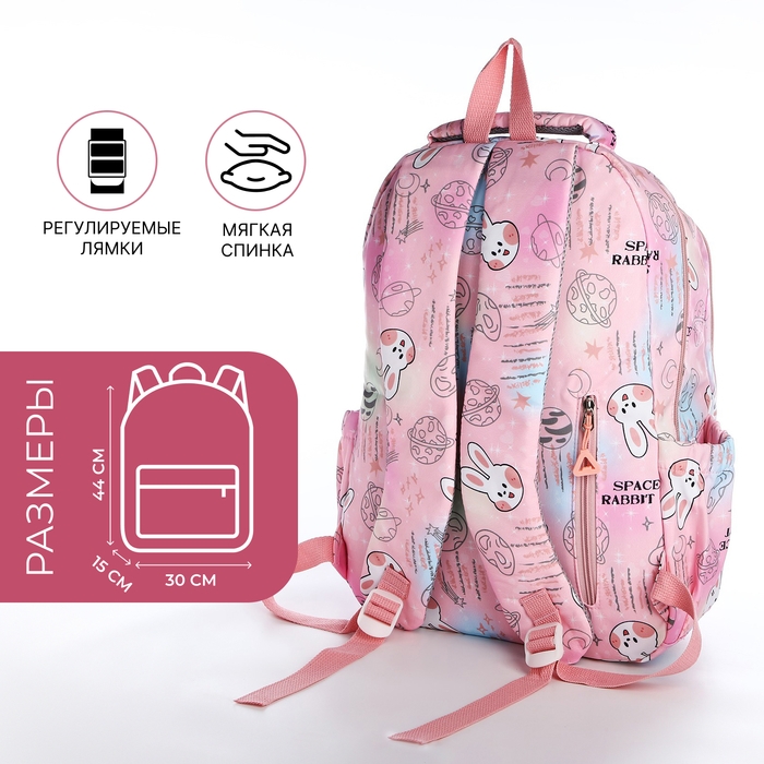 Рюкзак школьный из текстиля 2 отдела на молнии, 4 кармана, цвет розовый