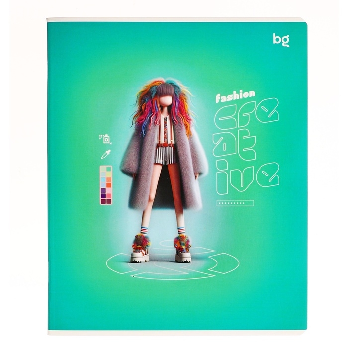 Тетрадь 60 листов, в клетку, на скобе, Fashion creative, обложка мелованный картон, глянцевая ламинация, МИКС