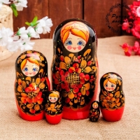 Матрёшка &laquo;Рябинка&raquo;, чёрный платок, 5 кукольная, 18 см