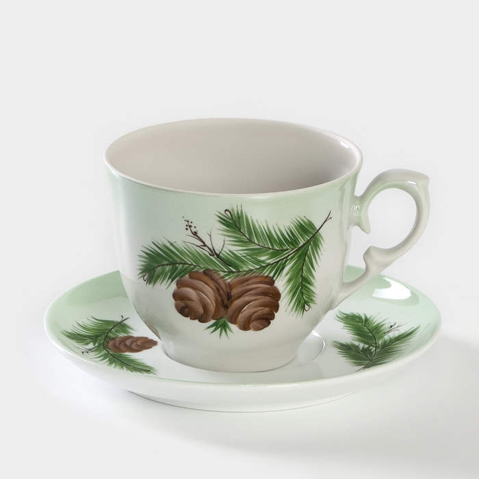 Чайная пара фарфоровая &laquo;Кедровая ветка&raquo;, 350 мл