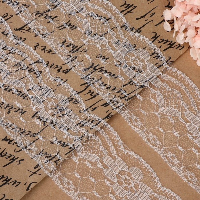 Кружево капроновое, 65 мм &times; 10 &plusmn; 1 м, цвет белый