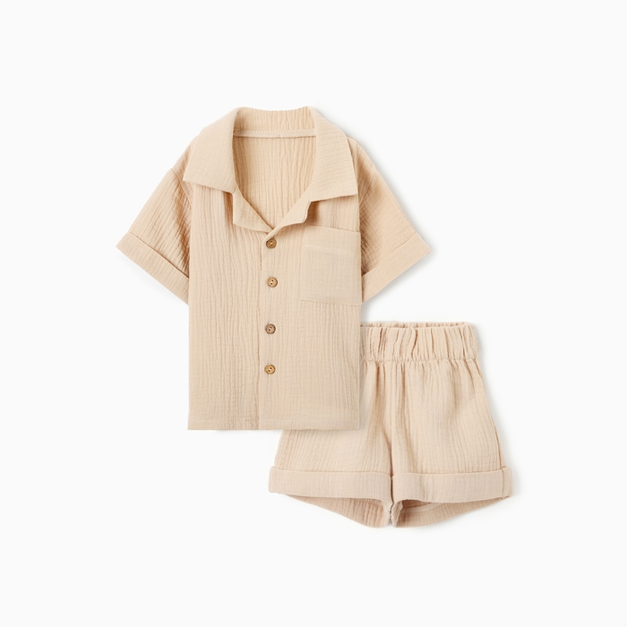 Костюм детский (рубашка и шорты) Крошка Я , р. 80-86, бежевый Костюм детский (рубашка и шорты) Крошка Я , р. 80-86, бежевый