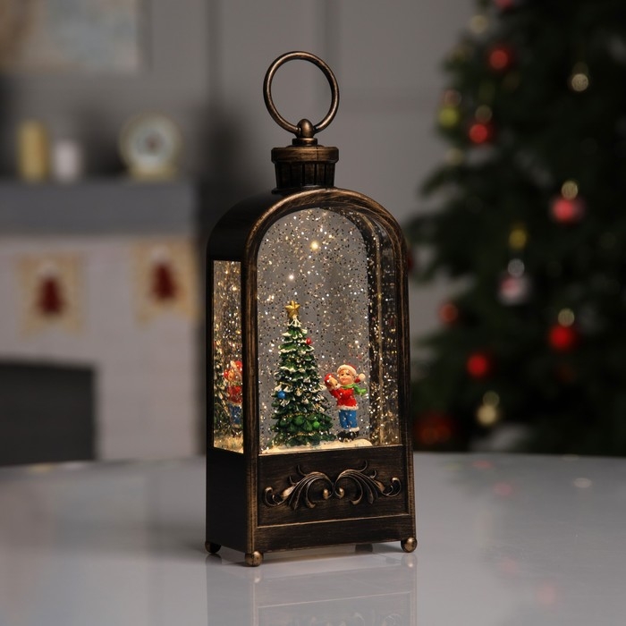 Светодиодная фигура &laquo;Фонарь с ёлкой&raquo; 10.2 &times; 23 &times; 5.8 см, пластик, батарейки ААх3 (не в комплекте), USB, свечение тёплое белое