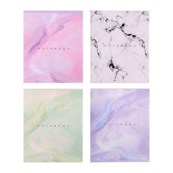 Комплект тетрадей из 5 штук (4 разные + 1 повторяющаяся), 48 листов в клетку Calligrata Комплект тетрадей из 5 штук (4 разные + 1 повторяющаяся), 48 листов в клетку Calligrata "Мрамор", обложка мелованная бумага, блок №2, белизна 75% (серые листы)