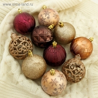 Ёлочные игрушки, шары новогодние , пластик, набор d-6 см, 16 шт "Винтажный узор" кофейный МИКС Ёлочные игрушки, шары новогодние , пластик, набор d-6 см, 16 шт "Винтажный узор" кофейный МИКС