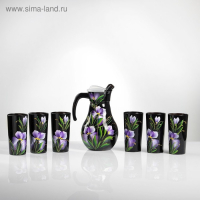 Набор для сока с подносом "Ирис" художественная роспись, 6 стаканов 1250/200 мл Набор для сока с подносом "Ирис" художественная роспись, 6 стаканов 1250/200 мл