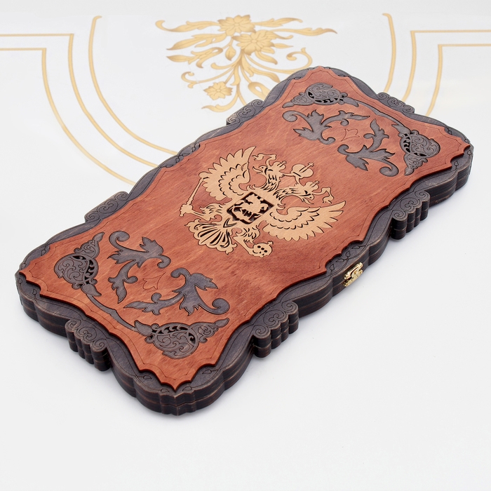 Нарды деревянные большие, резные, настольная игра "Герб", 45 х 45 см