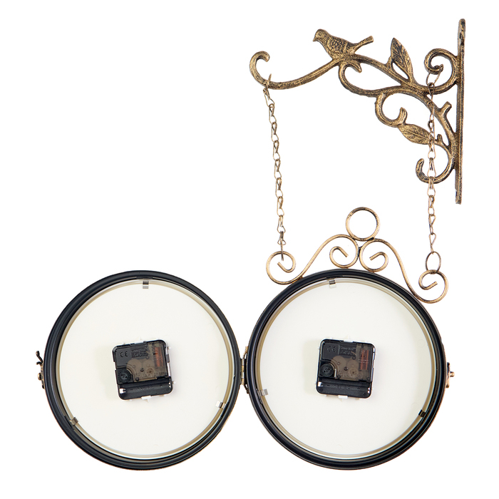 Часы настенные двусторонние, на подвесе Часы настенные двусторонние, на подвесе "Птичка в клетке", плавный ход, d-17 см, 23 х 44 см