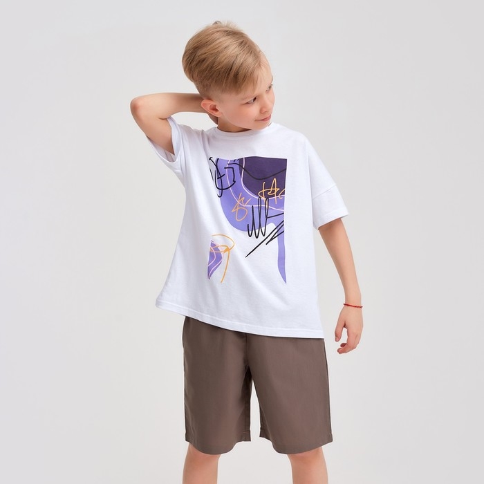 Футболка детская MINAKU Colors, цвет белый/фиолетовый, рост 134 Футболка детская MINAKU Colors, цвет белый/фиолетовый, рост 134