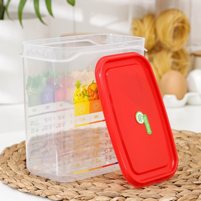 Контейнер для сыпучих продуктов Vitaline, 1,5 л, пластик, прозрачный, крышка красная