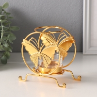 Подсвечник металл на 1 свечу "Бабочка в круге" d=4,5 см золото 6,2х11,2х10,5 см