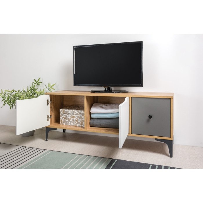 Тумба под ТВ Вайс 13.270.01, 1240х380х506, цвет дуб золотой / тёмно-серый / милк софт
