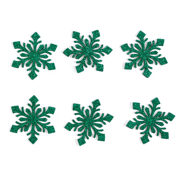 Новый год! Декор &laquo;Снежинки&raquo; на клеевой основе, набор 6 шт., цвет зелёный