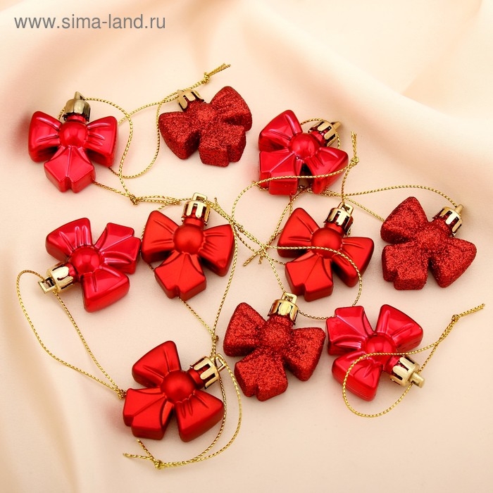 Украшение ёлочное "Бантик" (набор 10 шт) 4х3,5 см, красный