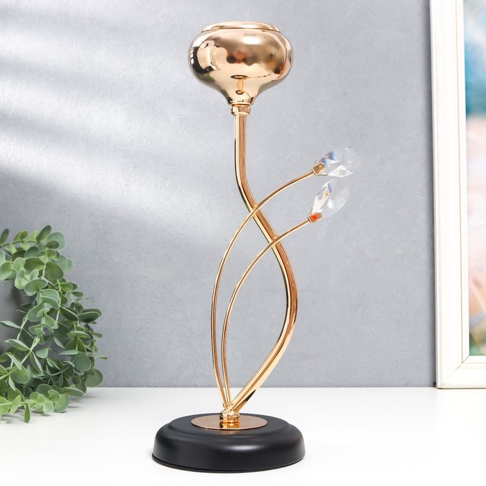 Подсвечник металл, стекло на 1 свечу Подсвечник металл, стекло на 1 свечу "Паола" d-5 см, золото 11,5х11,5х32,5 см