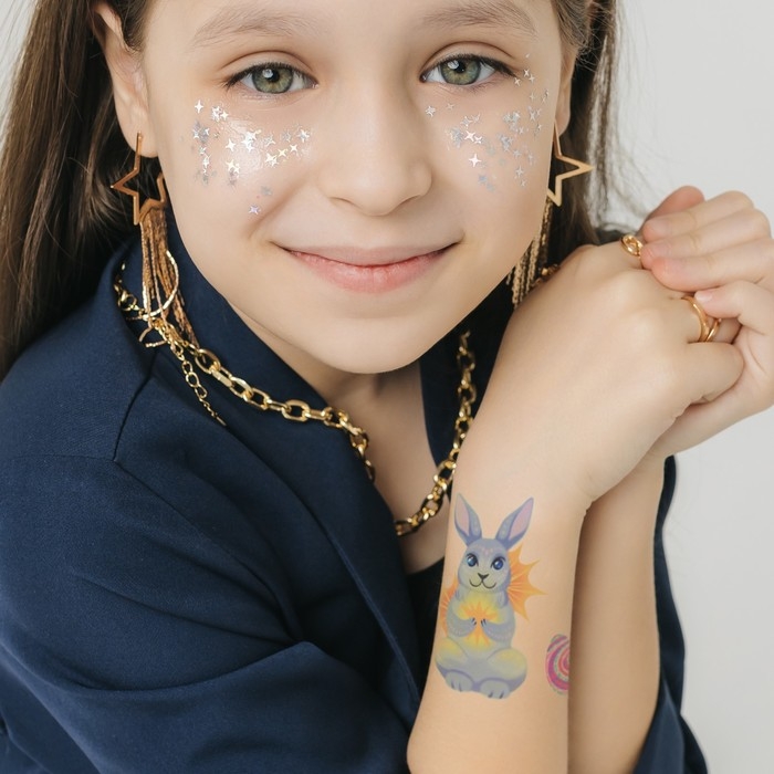 Татуировка на тело цветная "Заяц и яички" 10х10 см