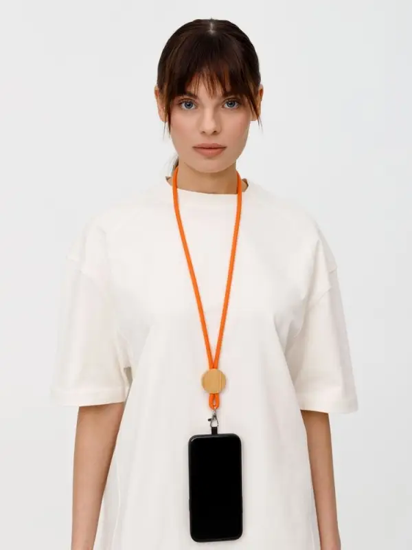 Шнурок для бейджа Tube Wood, оранжевый