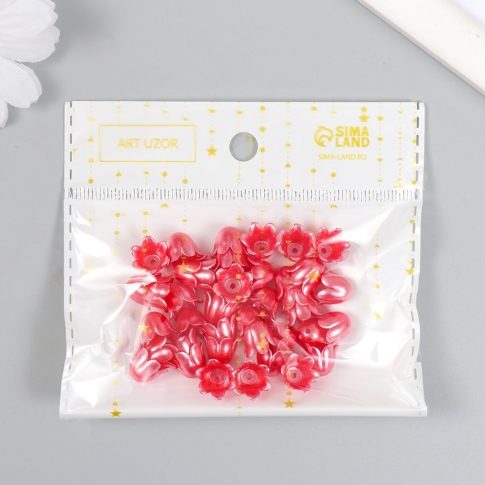 Бусины для творчества пластик "Цветок ландыша жемчужный" набор 40 шт красный 1х0,9х0,9 см