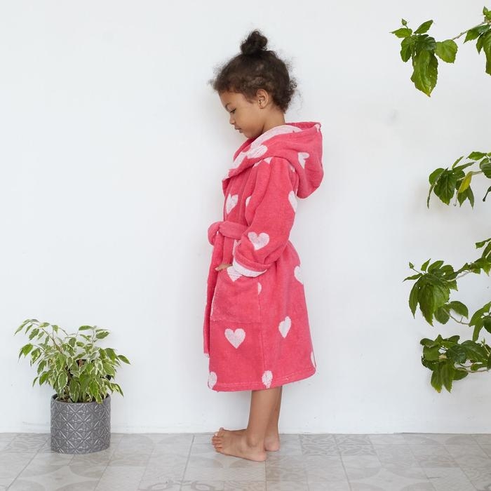 Халат махровый детский Крошка Я &laquo;Сердечки&raquo; размер 28, цвет розовый, 100% хлопок 360 г/м2