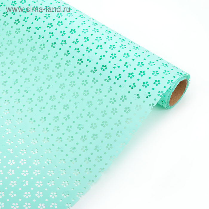 Фетр ламинированный с перфорацией Фетр ламинированный с перфорацией "Цветочки", бирюзовый, 57 см х 5 м