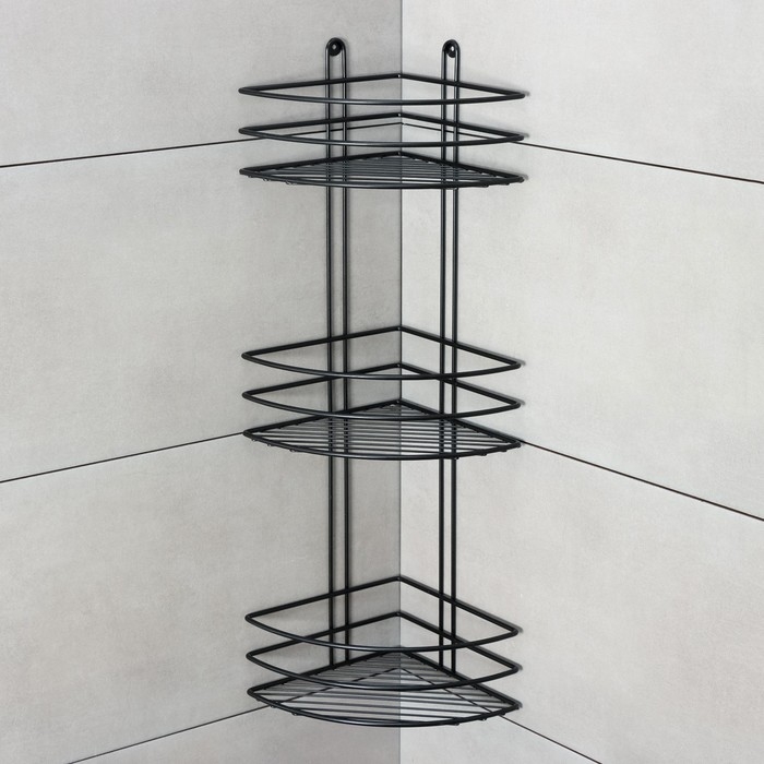 Полка для ванной угловая 3-х ярусная, 20×20×66 см, цвет чёрный Полка для ванной угловая 3-х ярусная, 20×20×66 см, цвет чёрный