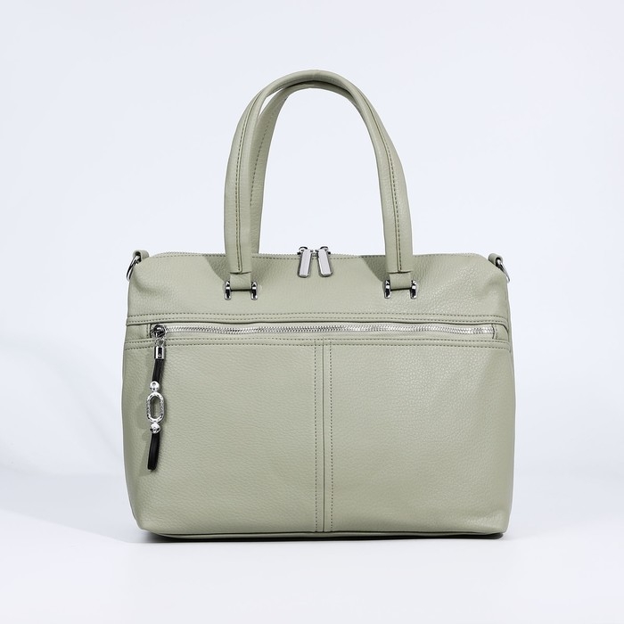 Сумка-тоут на молнии, 2 наружных кармана, цвет светло-зелёный Сумка-тоут на молнии, 2 наружных кармана, цвет светло-зелёный