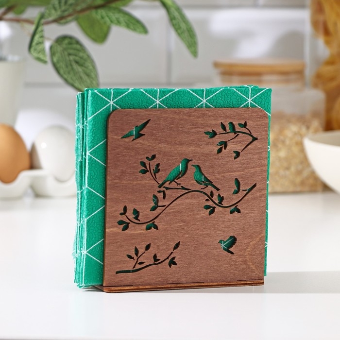 Салфетница деревянная &laquo;Весенняя сказка&raquo;, 12&times;12&times;5,5 см, цвет коричневый