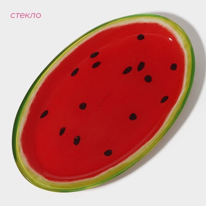 Блюдо сервировочное стеклянное овальное Доляна «Сладкий арбуз», 24,5×15 см, цвет красный Блюдо сервировочное стеклянное овальное Доляна «Сладкий арбуз», 24,5×15 см, цвет красный
