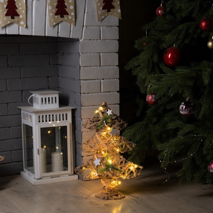 Светодиодная фигура &laquo;Ёлка&raquo; 32 &times; 44 &times; 10 см, металл, текстиль, батарейки ААх2 (не в комплекте), свечение тёплое белое