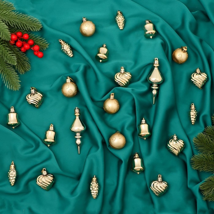 Набор украшений пластик 24 шт "Весёлый завиток" 4 см, золото