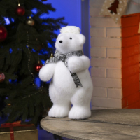 Светодиодная фигура &laquo;Медведь в шапке&raquo; 18 &times; 30 &times; 17 см, флок, батарейки ААх2 (не в комплекте), свечение тёплое белое