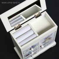 Шкатулка дерево комод 3 ящика+дверка "Синяя птица и лаванда" 19х16х8 см