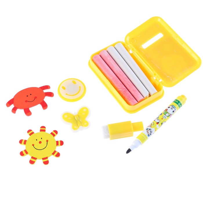 Доска магнитная двухсторонняя, под маркер и мел на подставках (мел, маркер, магниты), МИКС