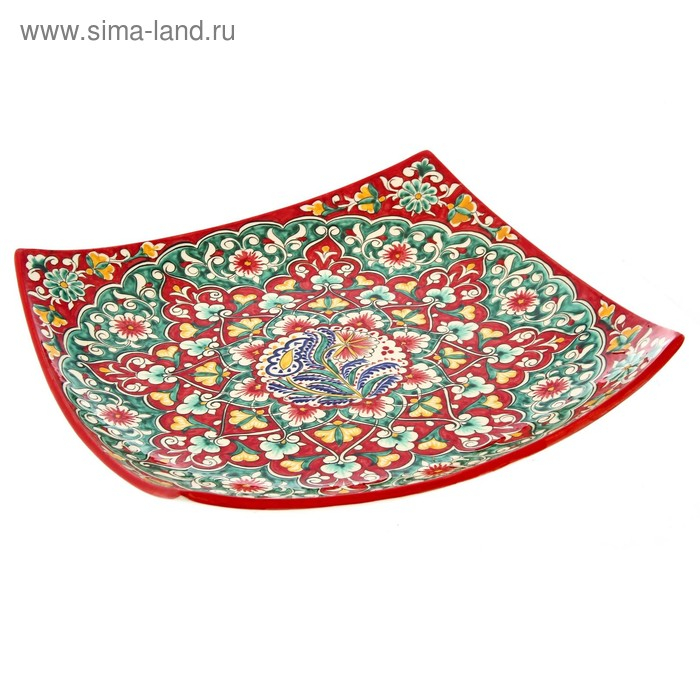 Ляган Риштанская Керамика Ляган Риштанская Керамика "Узоры", 33 см, квадратный, красный