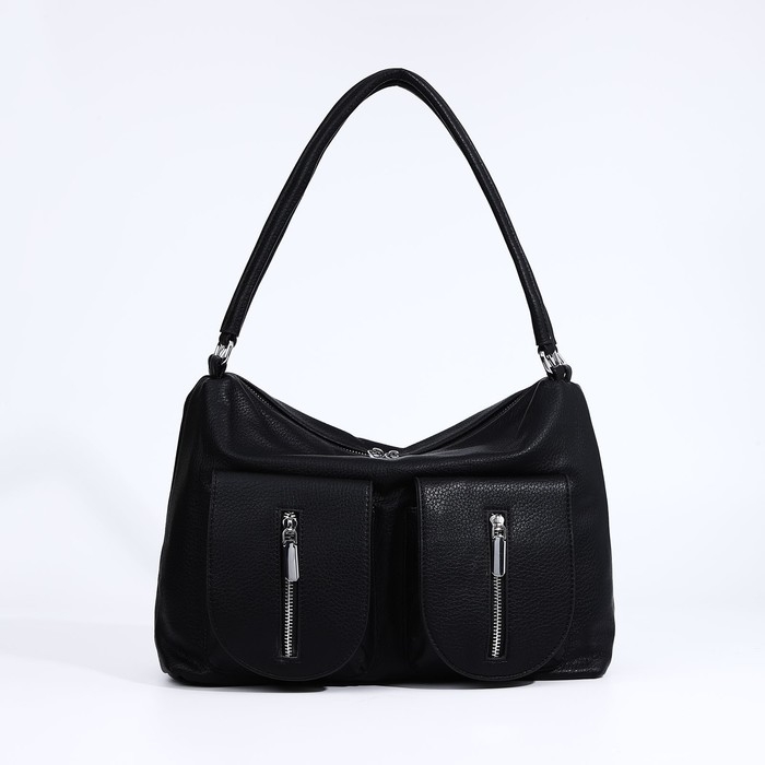 Сумка-тоут на молнии, 3 наружных кармана, цвет чёрный Сумка-тоут на молнии, 3 наружных кармана, цвет чёрный