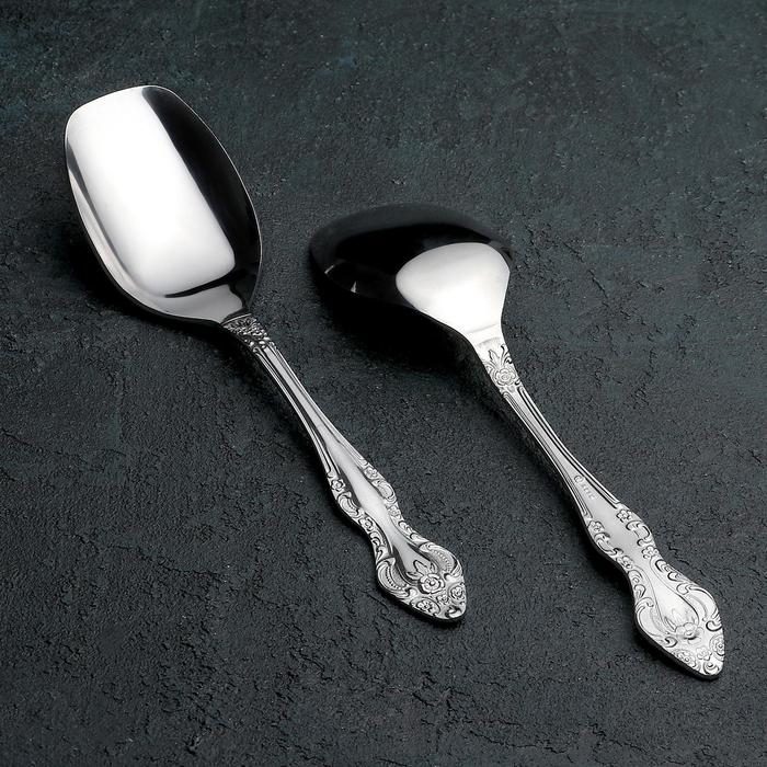 Ложка для салата &laquo;Тройка&raquo;, h=21,5 см, толщина 2,5 мм, цвет серебряный