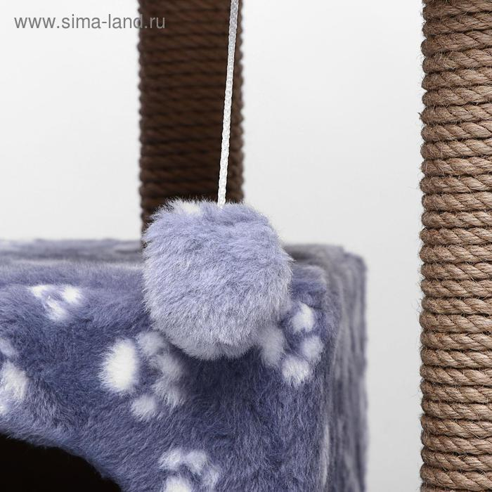 Домик для кошек с когтеточкой, с площадкой и полкой, 65 х 51 х 173 см, серая с лапкам Домик для кошек с когтеточкой, с площадкой и полкой, 65 х 51 х 173 см, серая с лапкам