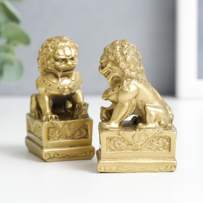 Нэцкэ бронза "Собаки Фу" (китайские львы Будды) (набор 2шт) 4,3 х 3,2 х 7 см