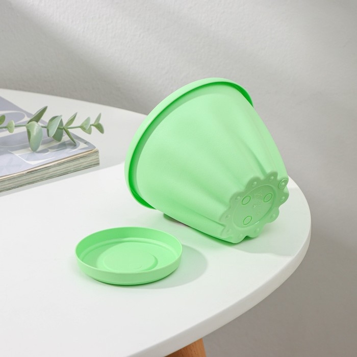 Горшок для цветов с поддоном &laquo;Знатный&raquo;, 450 мл, d=11 см, цвет зелёный