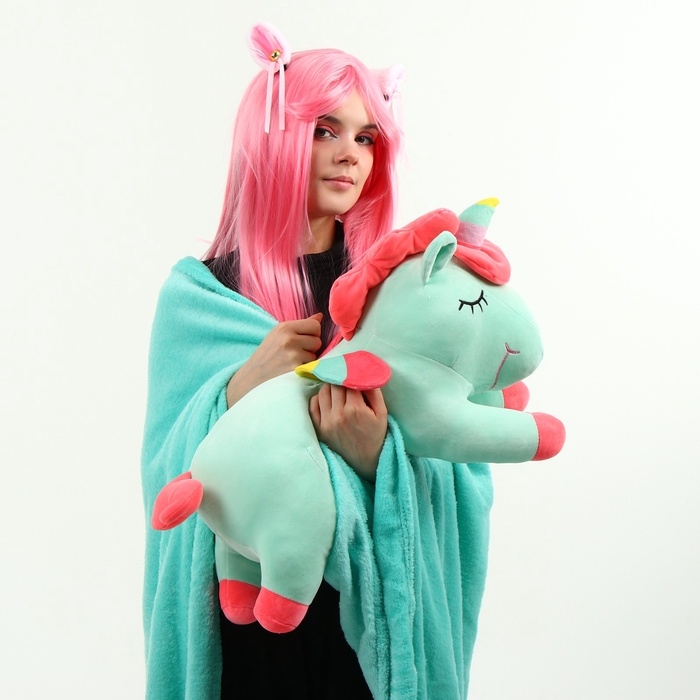 Шкурка мягкой игрушки Шкурка мягкой игрушки "Единорог" с пледом, 50 см, цвет голубой