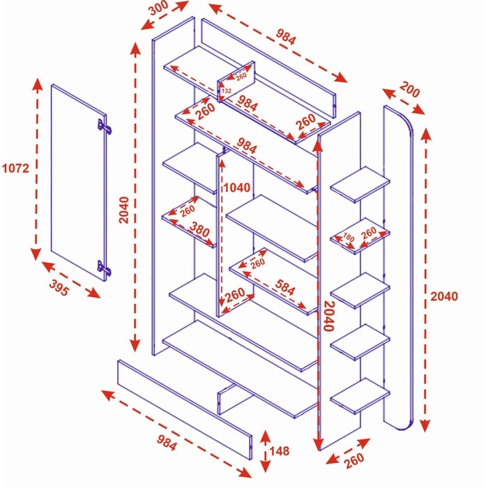 Шкаф-пенал с полками Студия, 1200х300х2040, Белый