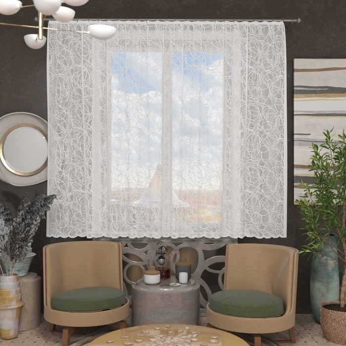 Тюль на кухню без шторной ленты, размер 165х170см, цвет белый, 100% полиэстер