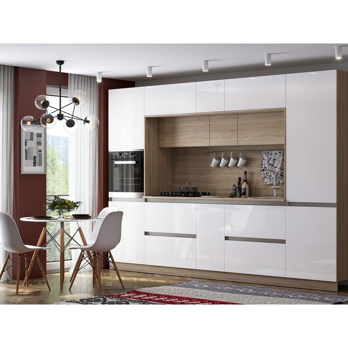 Кухонный гарнитур трехуровневый под потолок Карина 3250, Белый глянец/Соно Кухонный гарнитур трехуровневый под потолок Карина 3250, Белый глянец/Соно