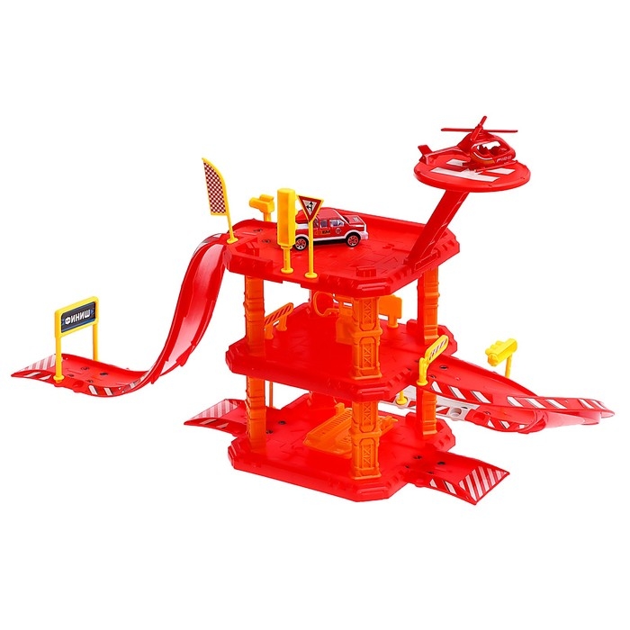 Парковка &laquo;Пожарная станция&raquo;, с металлическими машинкой и вертолётом