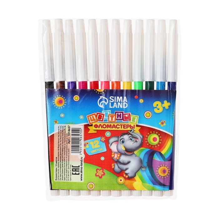 Фломастеры, 12 цветов, невентилируемый колпачок Фломастеры, 12 цветов, невентилируемый колпачок