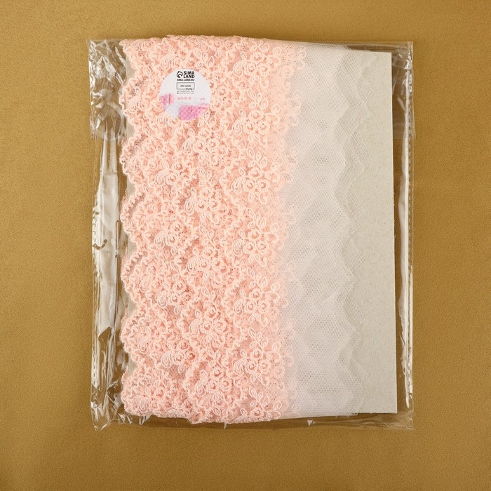 Кружево на сетке, 65 мм &times; 9 &plusmn; 0,5 м, цвет розовый