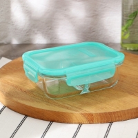 Контейнер из жаропрочного стекла, с крышкой, 600 мл, цвет бирюзовый