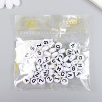 Бусины для творчества пластик "Белые кружочки с английскими буквами" набор 15 гр 0,6х1х1 см   547302